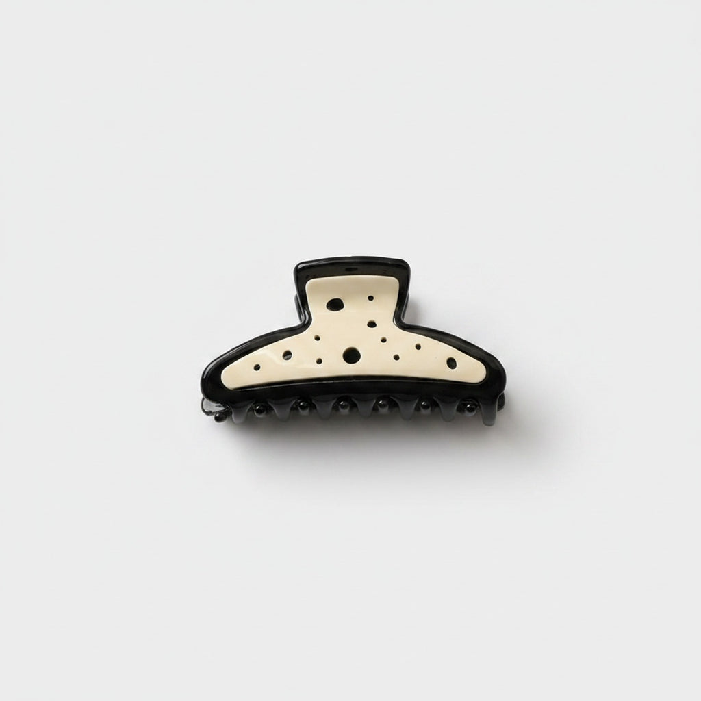 Cream Polka Dot Black Claw Hair Clip