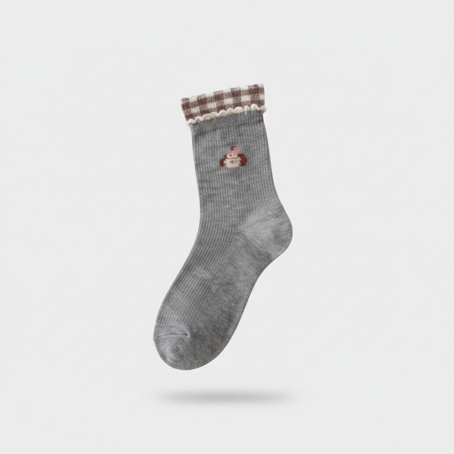 Mauve Heart Fuzzy Cuff Crew Socks