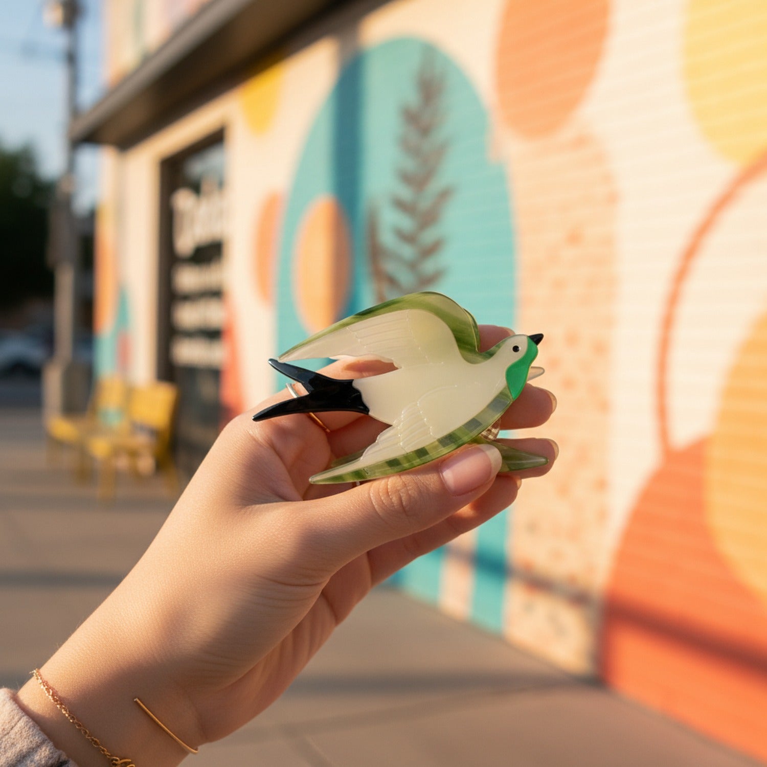 Green Glass Hummingbird Hair Claw Clip
