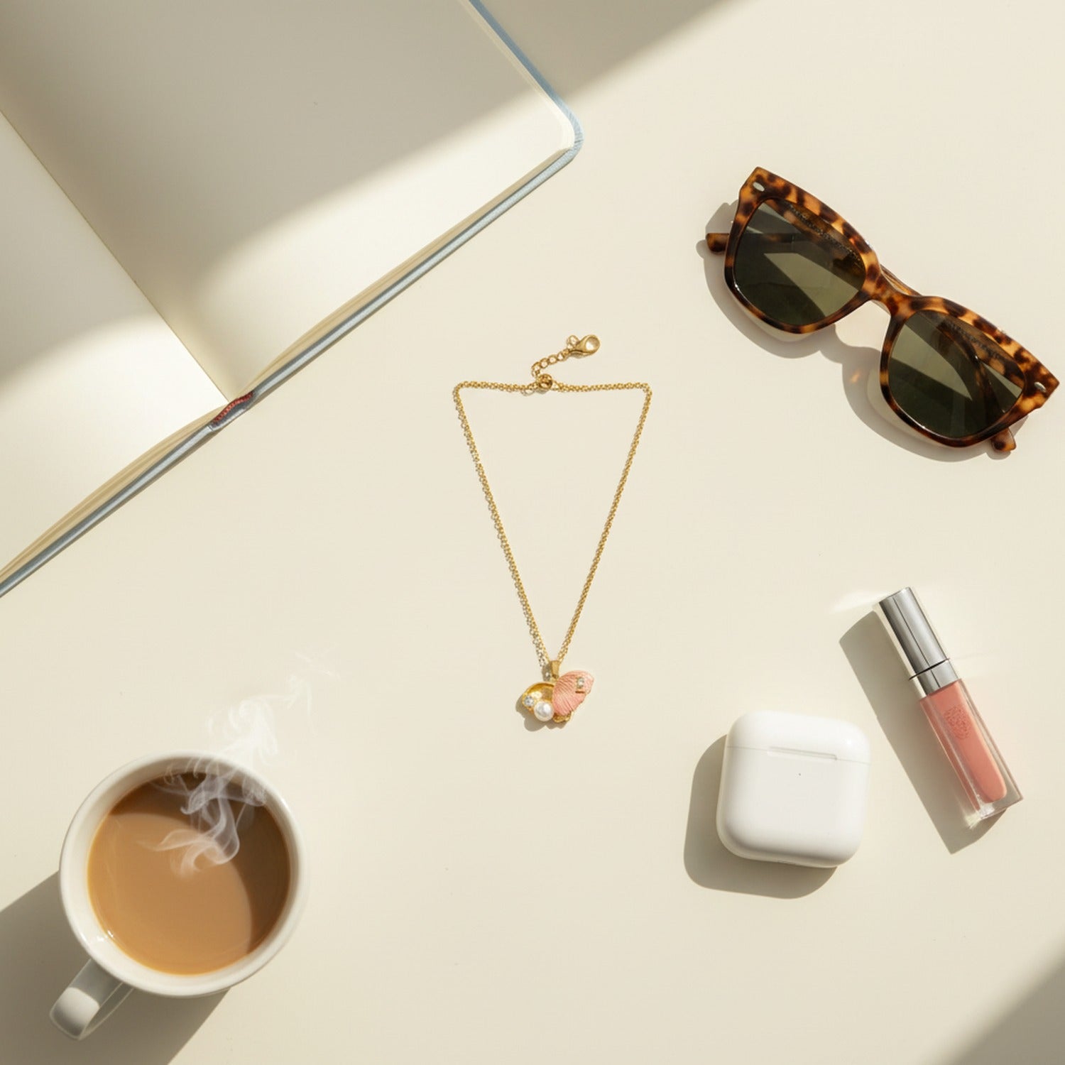 Pearl And Butterfly Charm Gold Necklace
