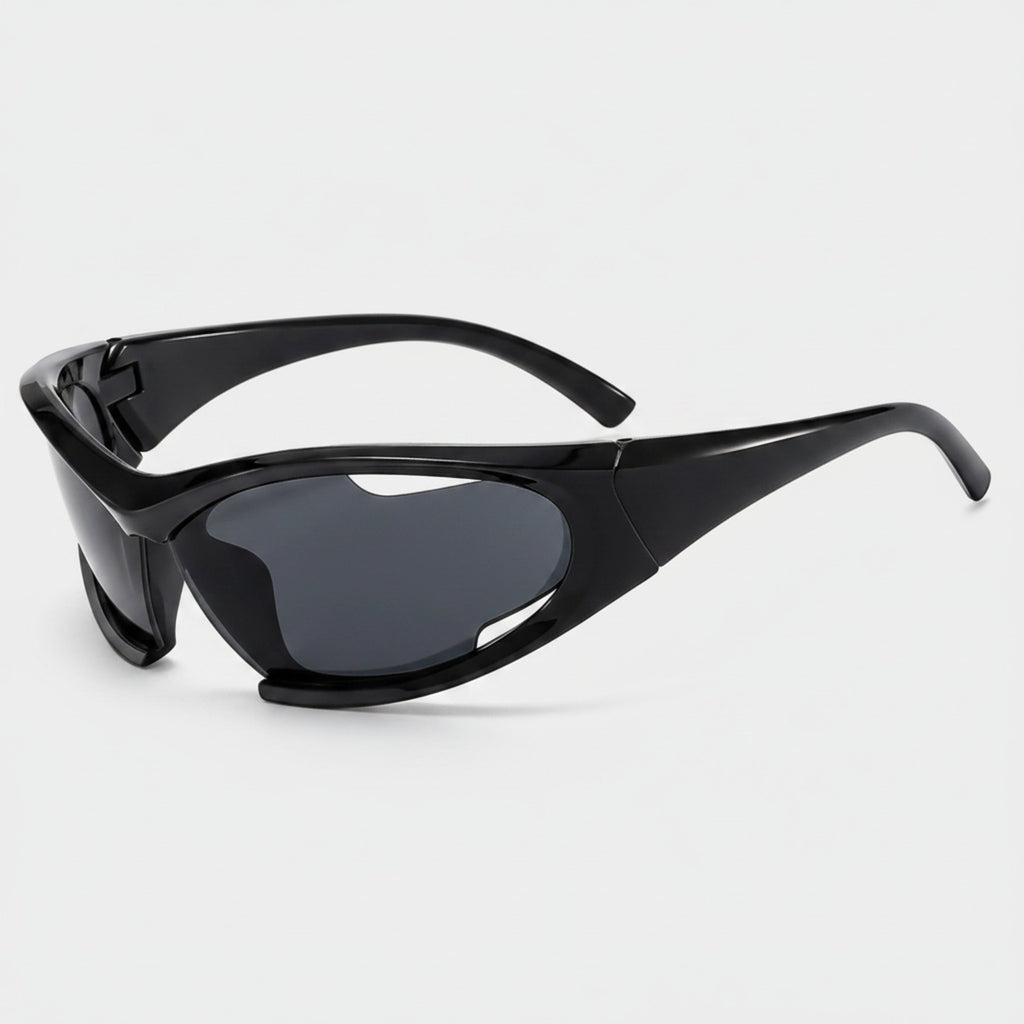 Black Oval Sport Sunglasses With Curved Lens