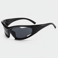 Black Oval Sport Sunglasses With Curved Lens