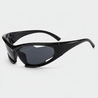 Black Oval Sport Sunglasses With Curved Lens