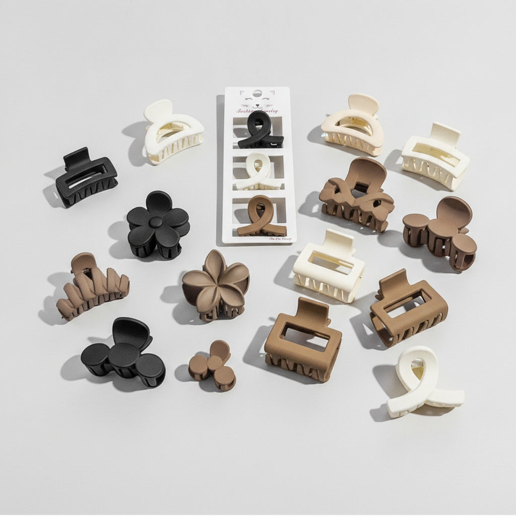 Ribbon Hair Clips Set In Black White Brown – hair accessories (view 1)