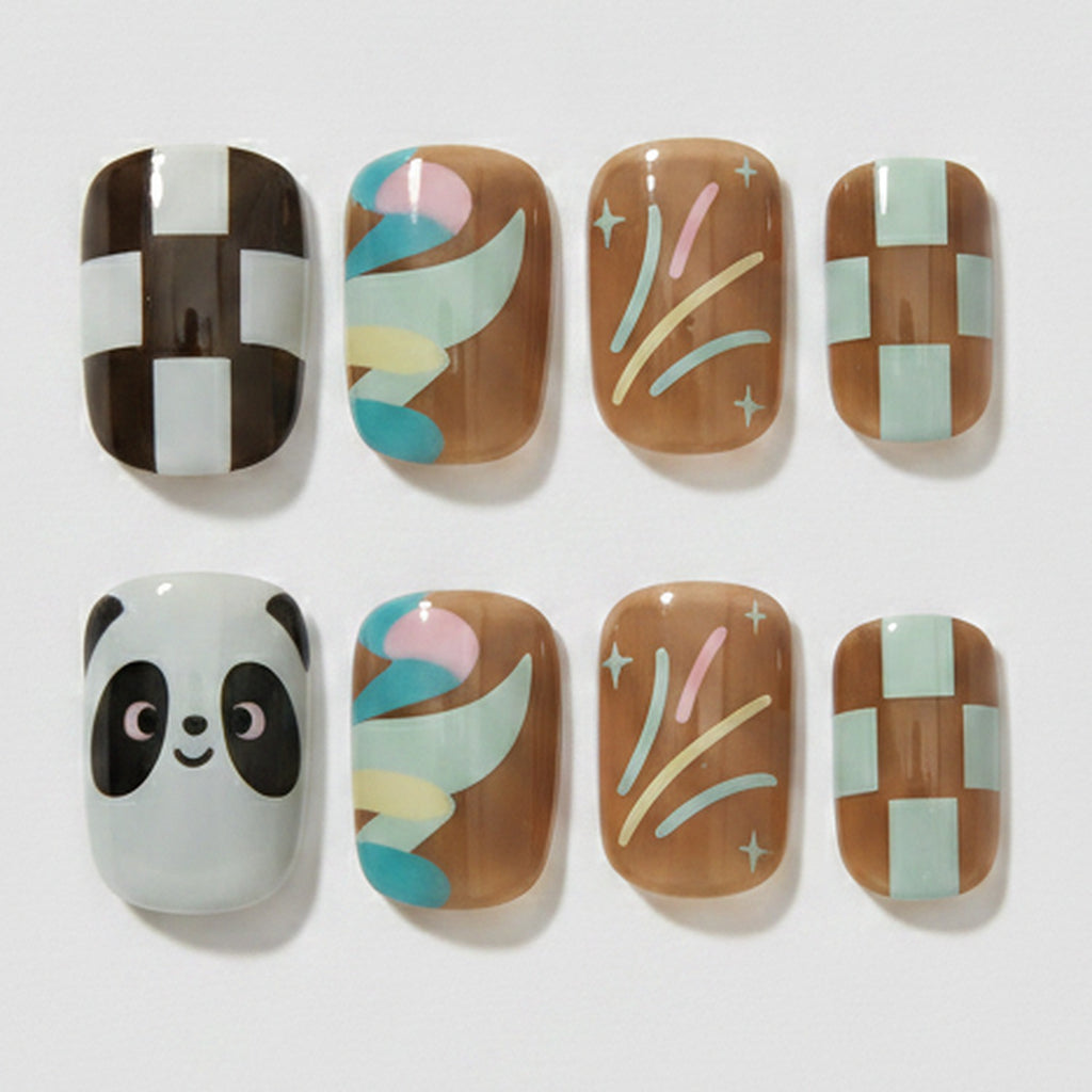 Mixed Pattern Nail Art Set - Checkerboard & Floral Mix