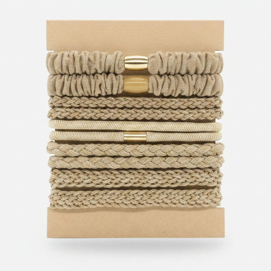 Textured Fabric Hair Ties Neutral Tone Set – hair accessories (view 1)