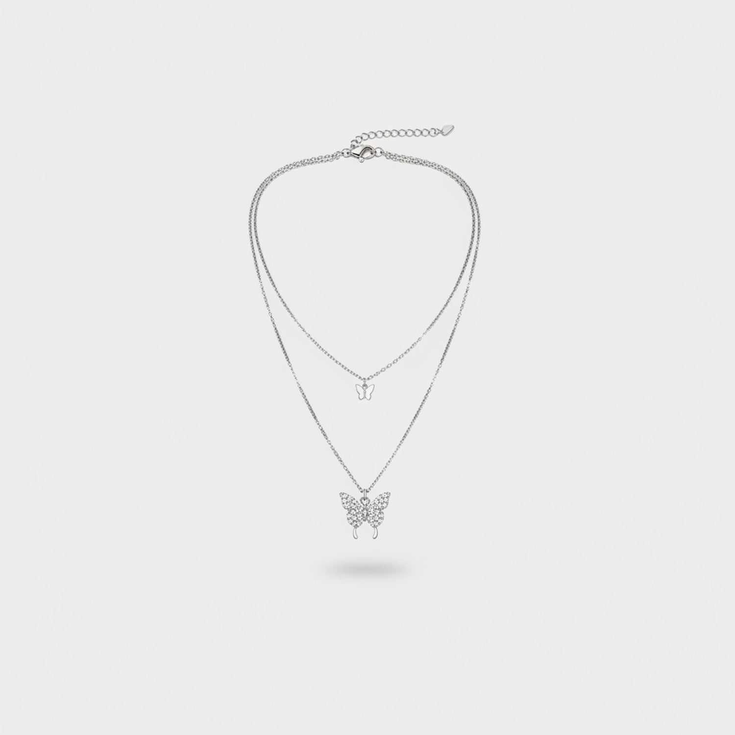 Silver Butterfly Layered Chain Necklace