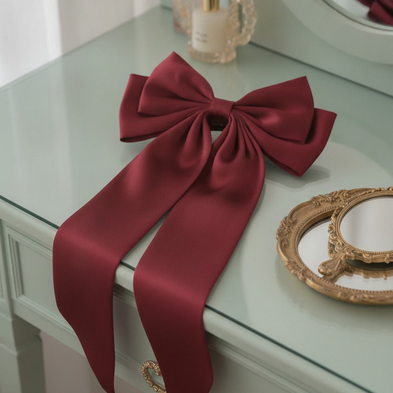 Silky Bow Hair Claw - Wine