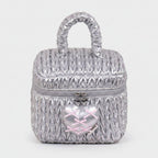 Silver Puffed Cosmetic Bag With Pink Heart Charm – bags & wallets (view 1)