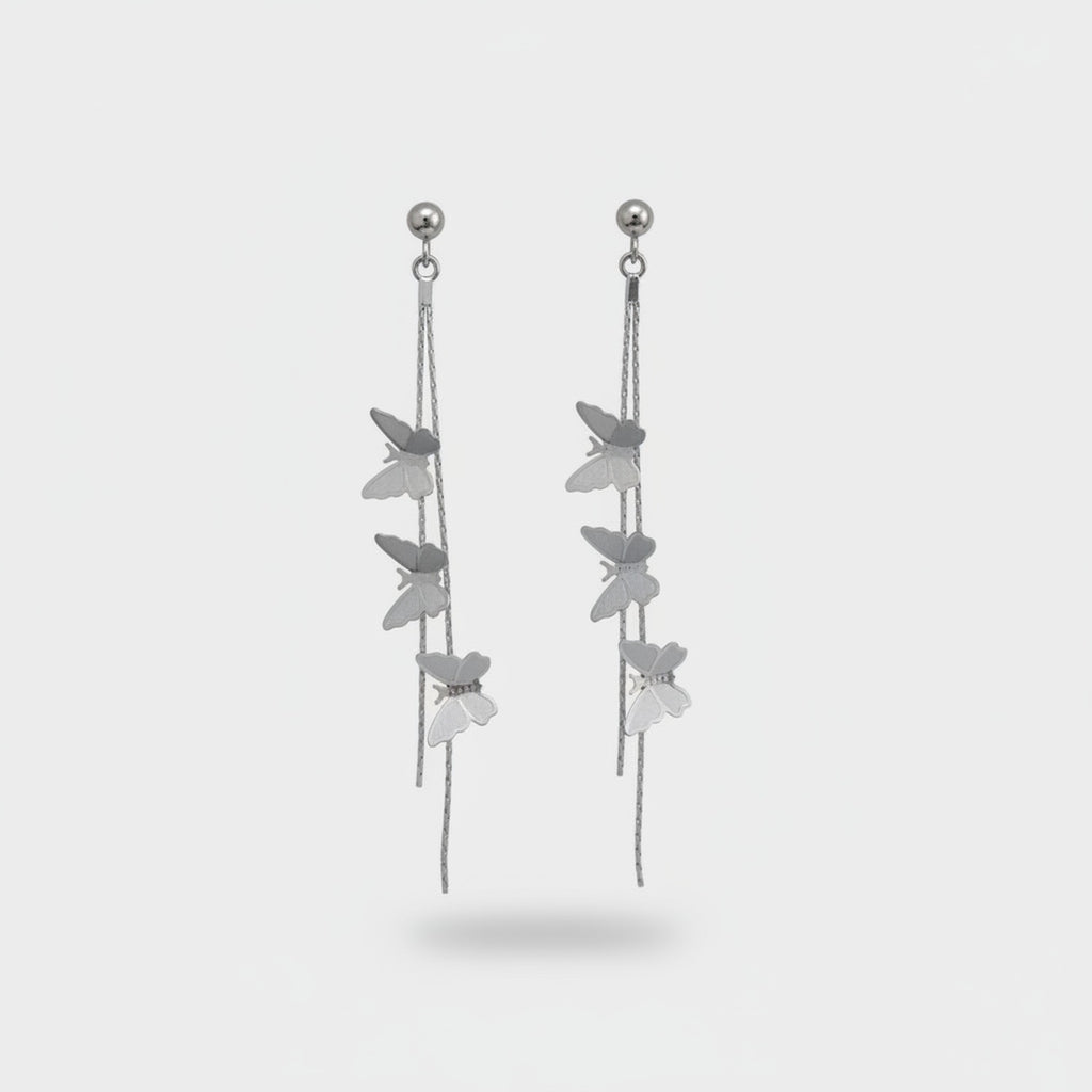 Silver Butterfly Chain Drop Earrings