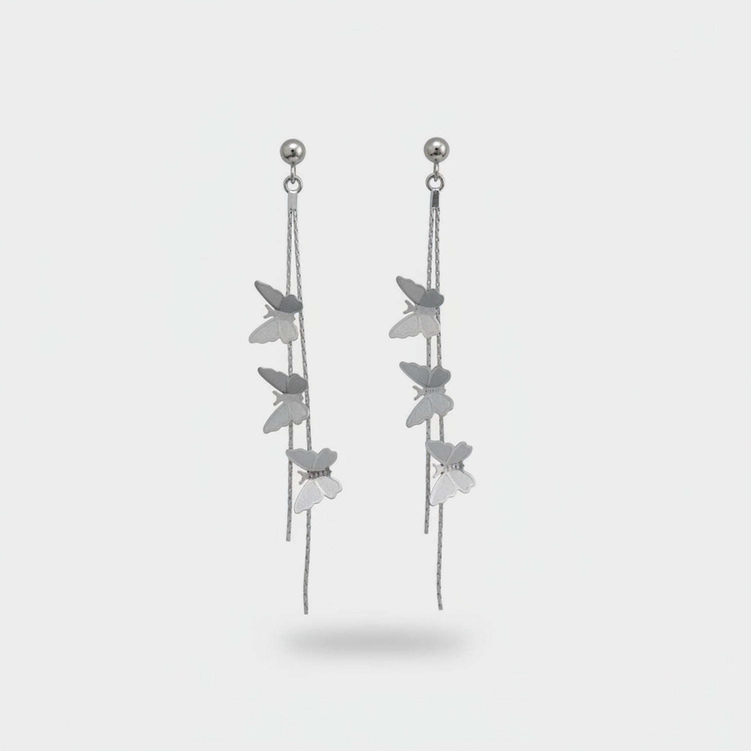 Silver Butterfly Chain Drop Earrings