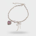 Silver Heart Charm Beaded Bracelet With Pearl And Bow – jewelry (view 1)