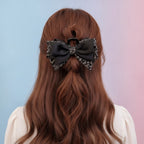 Floral Satin Bow Hair Claw - Black Floral