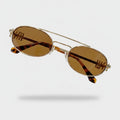 Oval Sunglasses With Geometric Temple Details - Gold Frame Tea Lens – eyewear (view 1)