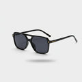 Black Square Aviator Sunglasses With Gold Accent