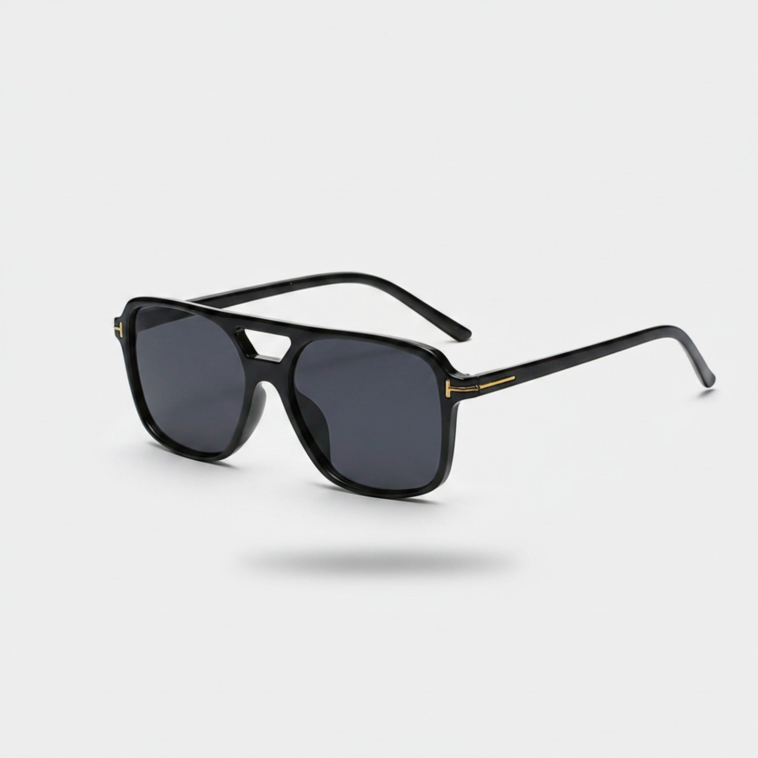 Black Square Aviator Sunglasses With Gold Accent