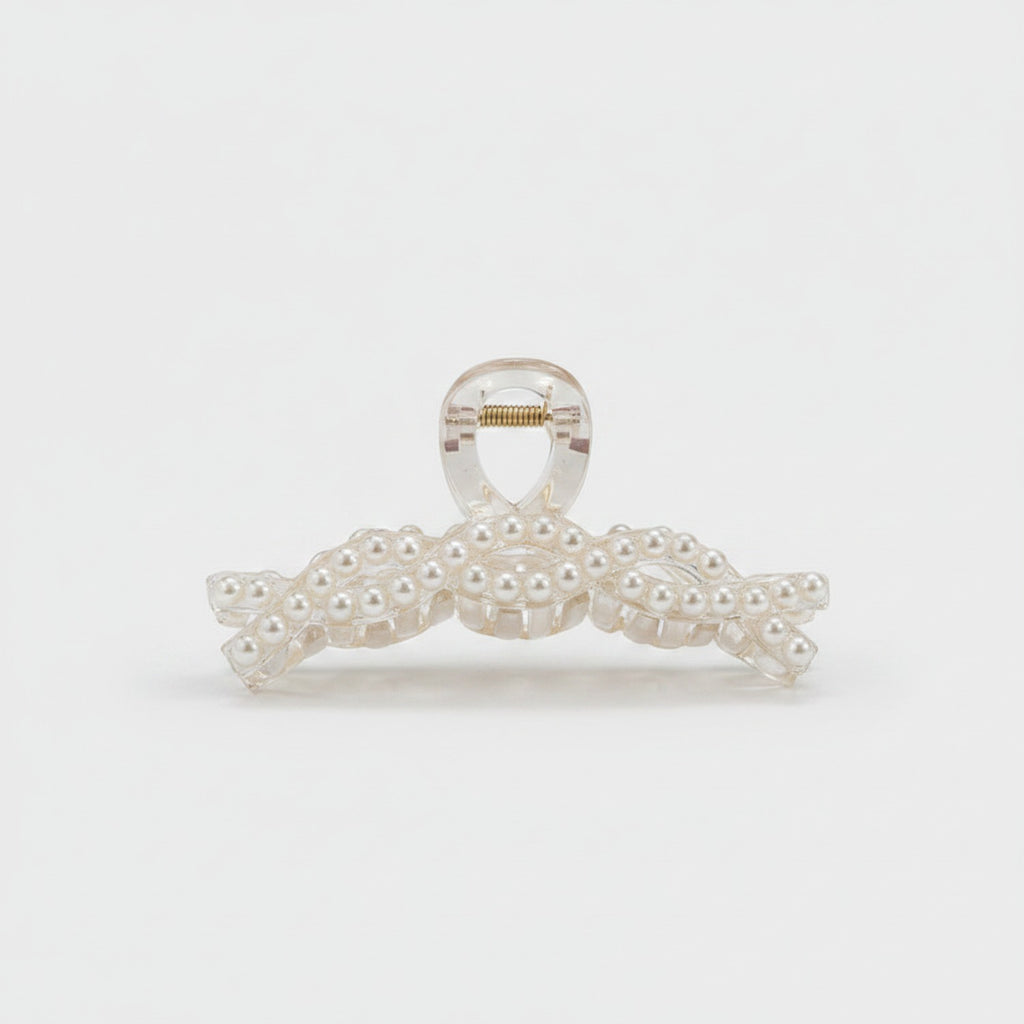 Pearl Beaded Bow Hair Claw Clip
