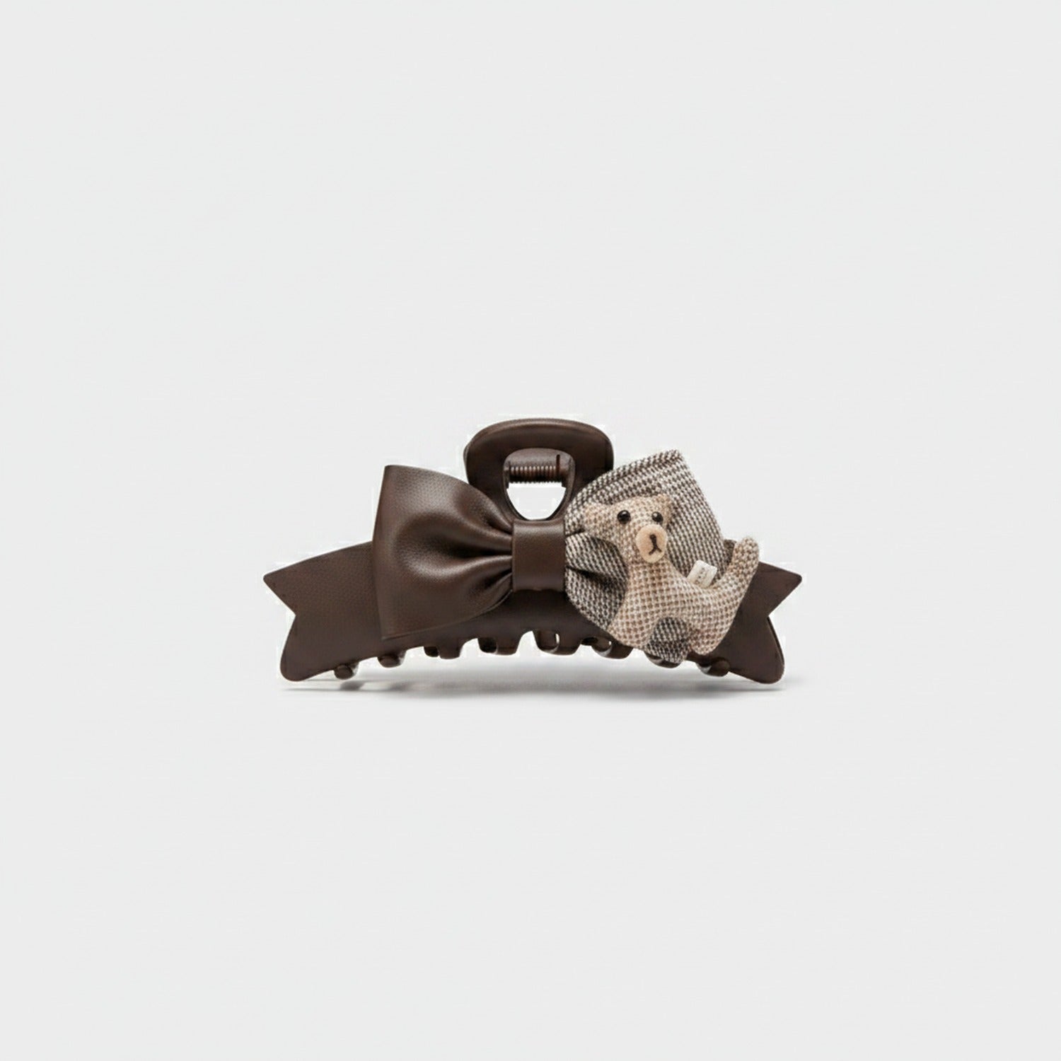 Brown Leather Hair Claw With Beaded Bear Charm