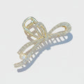 Rhinestone Bow Pearl Hair Claw Clip Gold