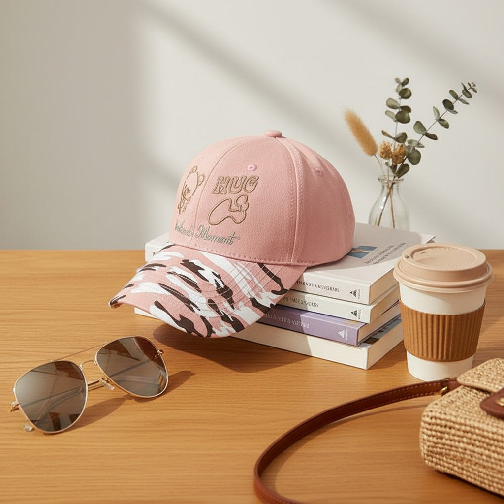 Cream Bear Hug Polka Dot Baseball Cap