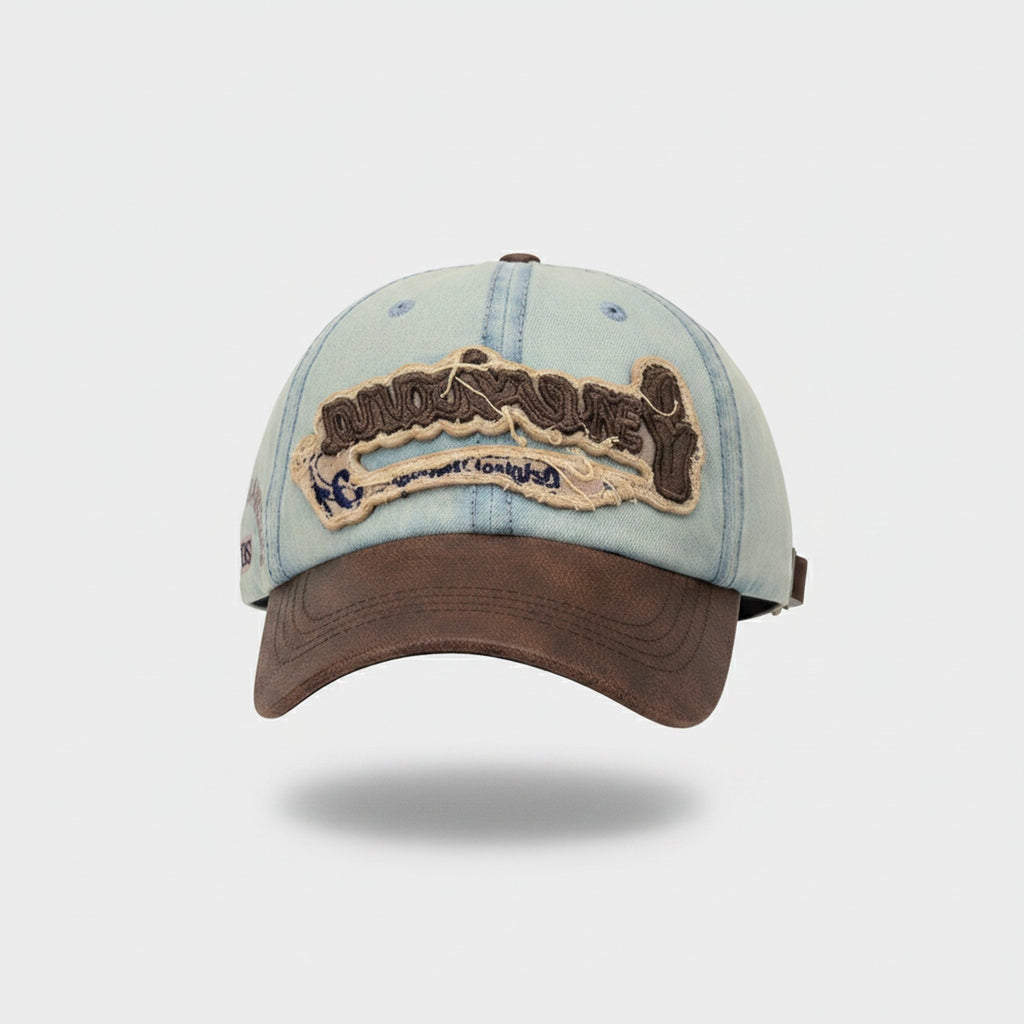 Vintage Two-Tone Baseball Cap With Embroidered Fish Badge