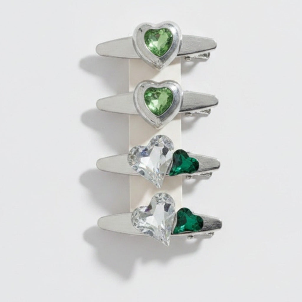 Gemstone Heart Claw Hair Clip Set - Green Heart – hair accessories (view 1)