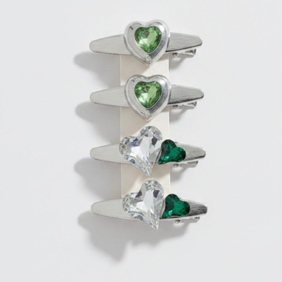 Gemstone Heart Claw Hair Clip Set - Green Heart – hair accessories (view 1)