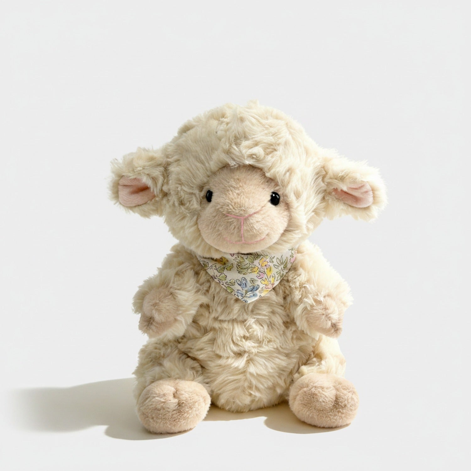 Cream Plush Lamb With Floral Bandana