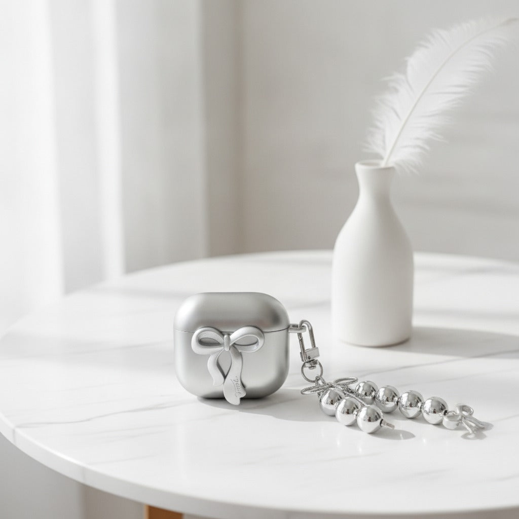 Bow Pearl Charm Airbuds Case - Silver (for AirPods Pro 2)
