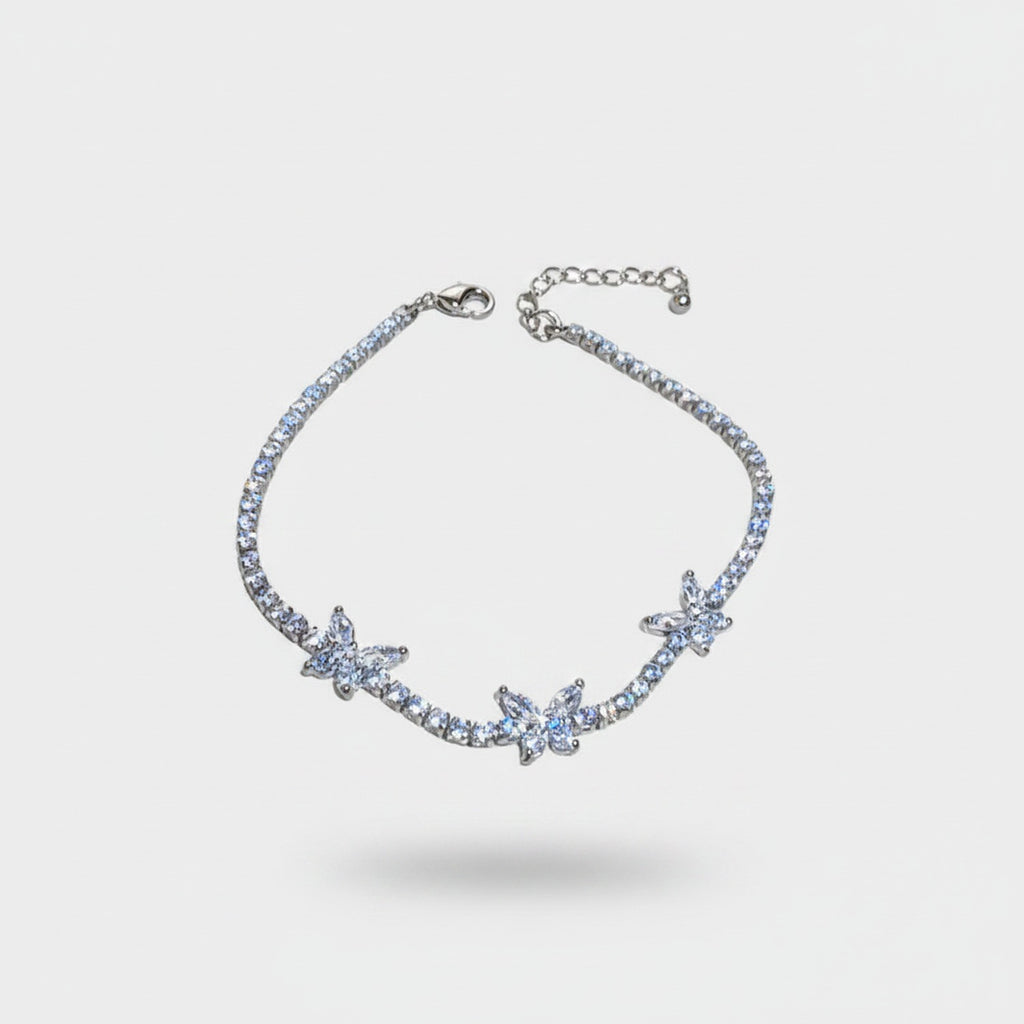 Silver Butterfly Rhinestone Tennis Bracelet