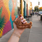 Fluffy Brown Dachshund Keychain With Bow Charms