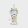 Cream Star Print Tumbler With Checkered Flower Charm
