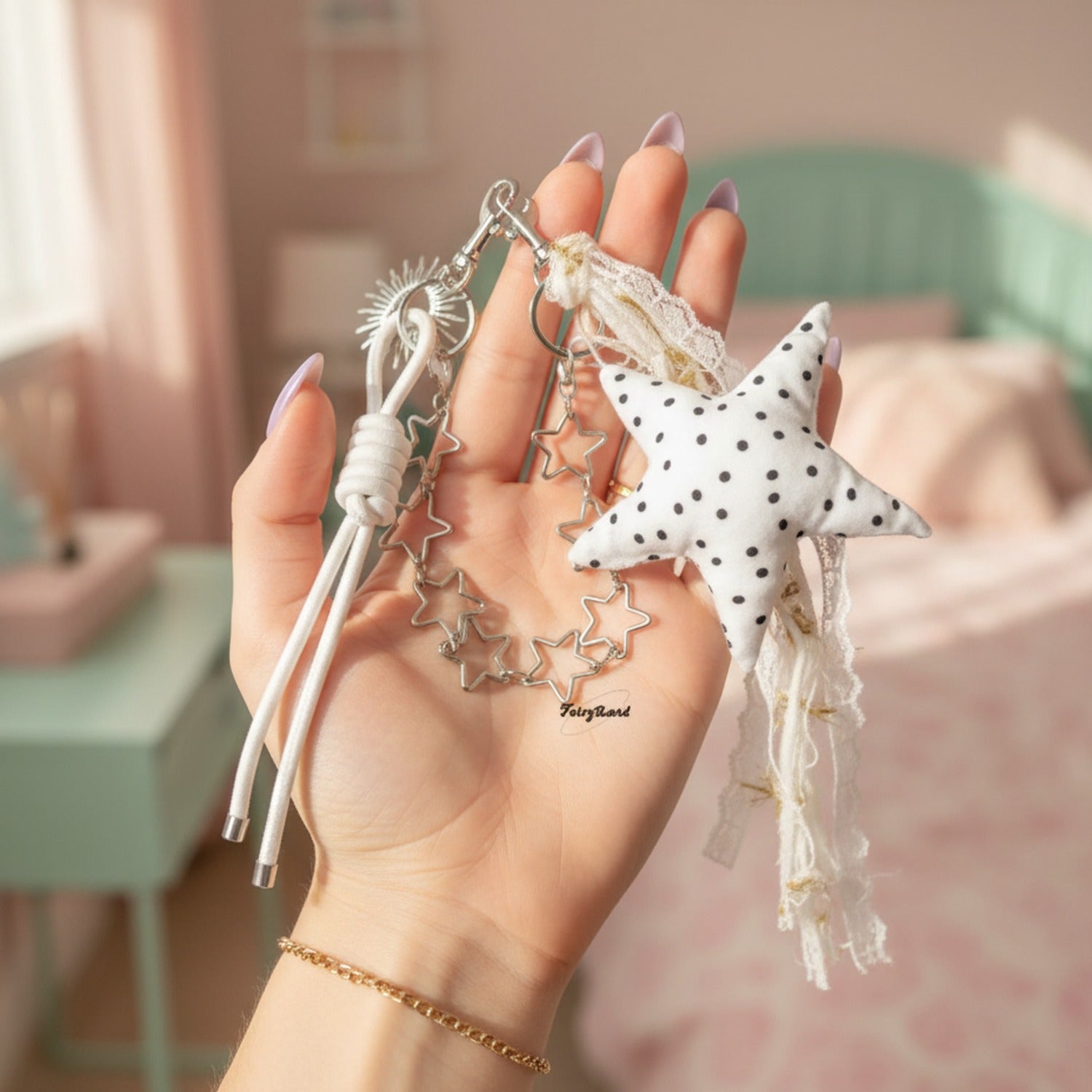 Star Charm Keychain With Lace Tassel