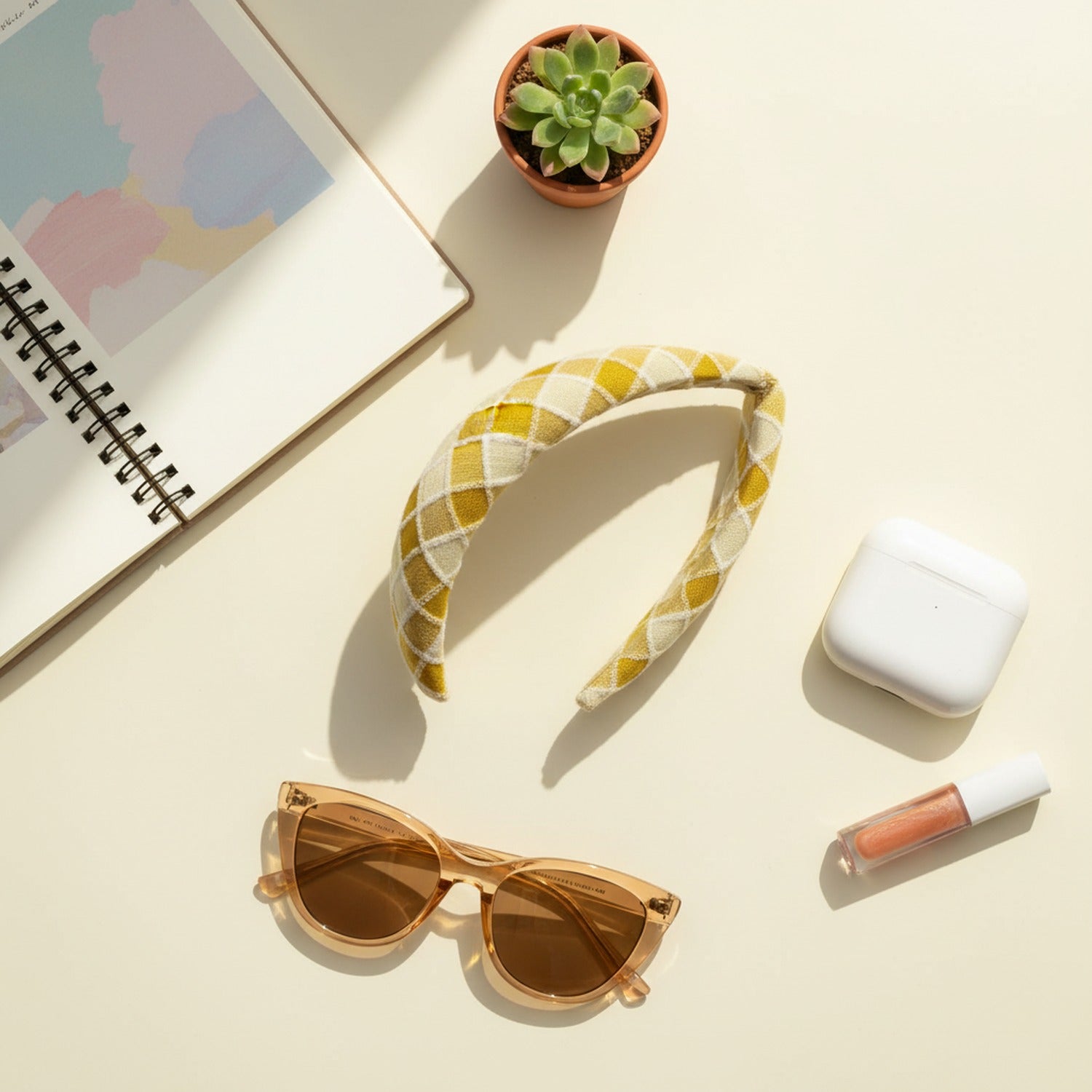 Quilted Gingham Padded Headband Pink Cream
