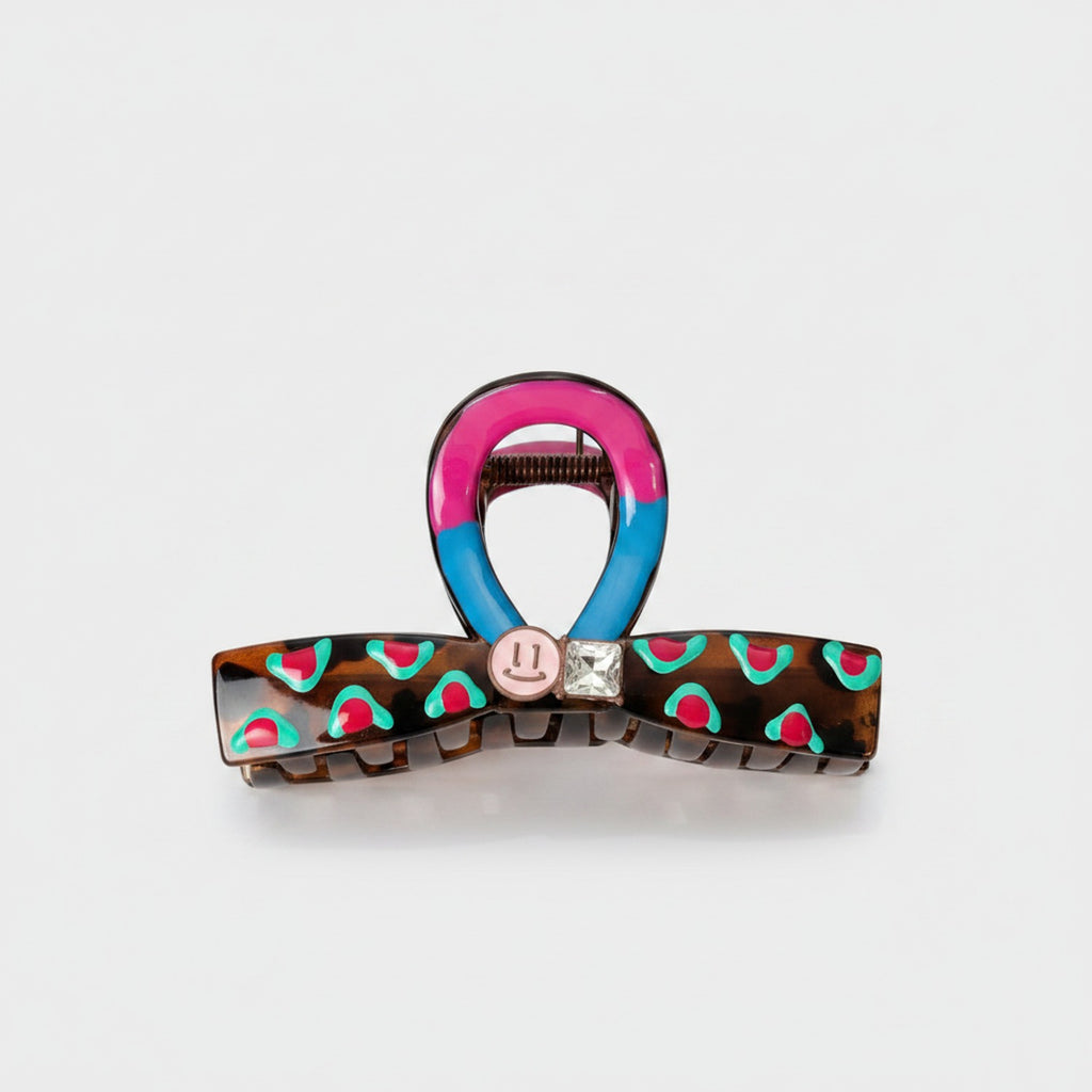 Tortoiseshell Heart Claw Clip With Rhinestone Charm