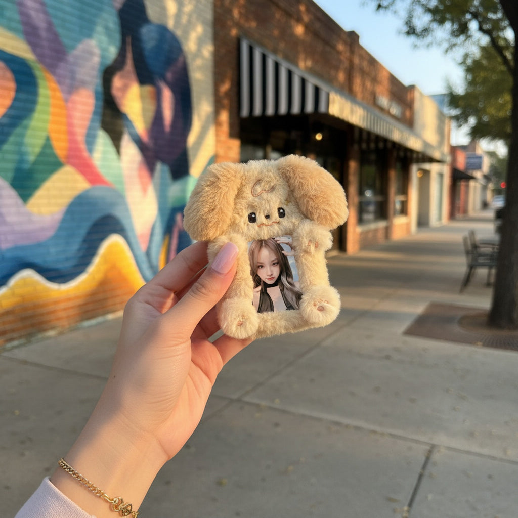 Fluffy Cream Bunny Phone Charm With Mirror