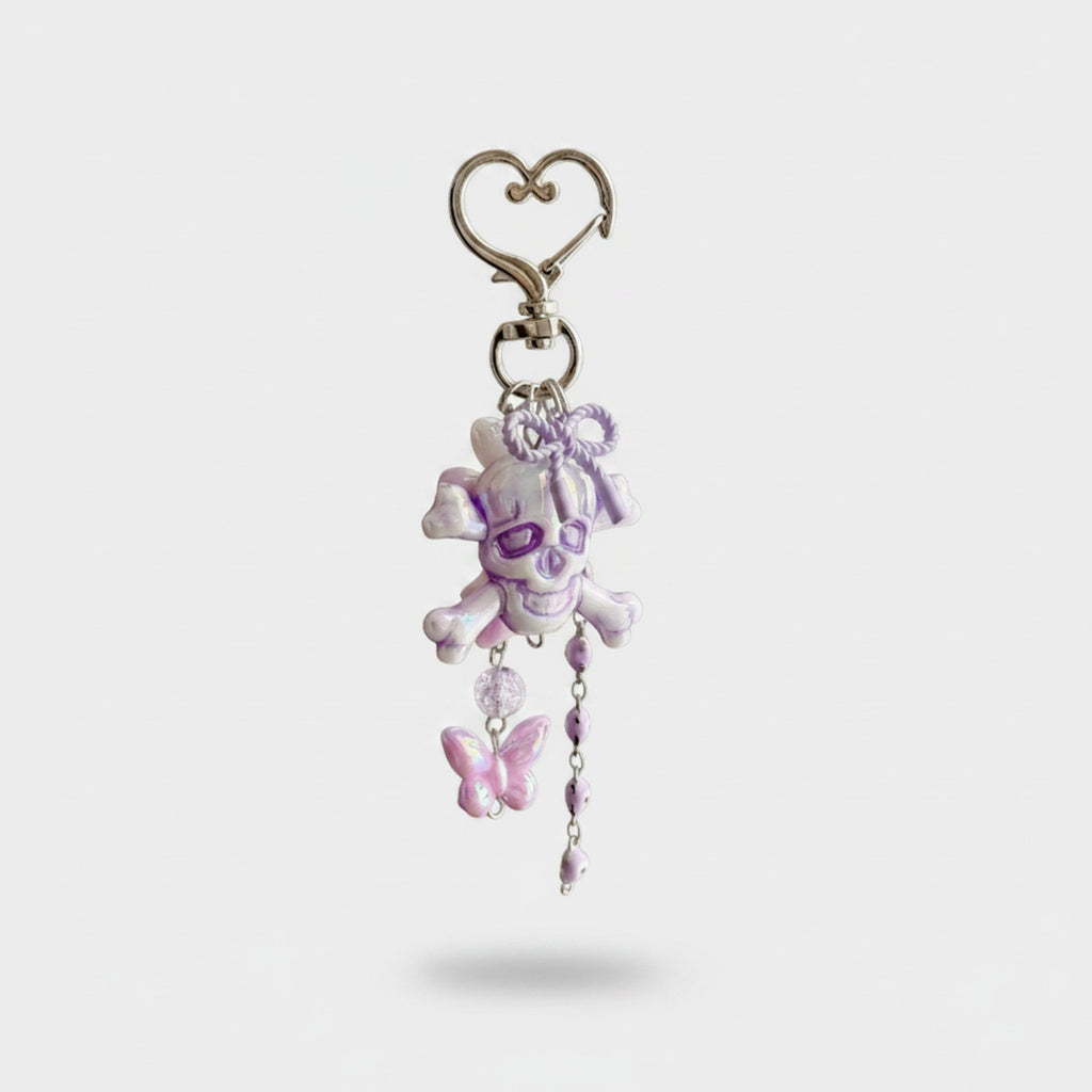 Purple Skull Acrylic Keyring With Butterfly Charm