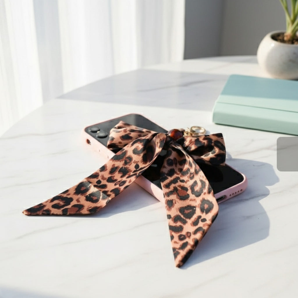 Leopard Print Acrylic Keyring With Bow Charm