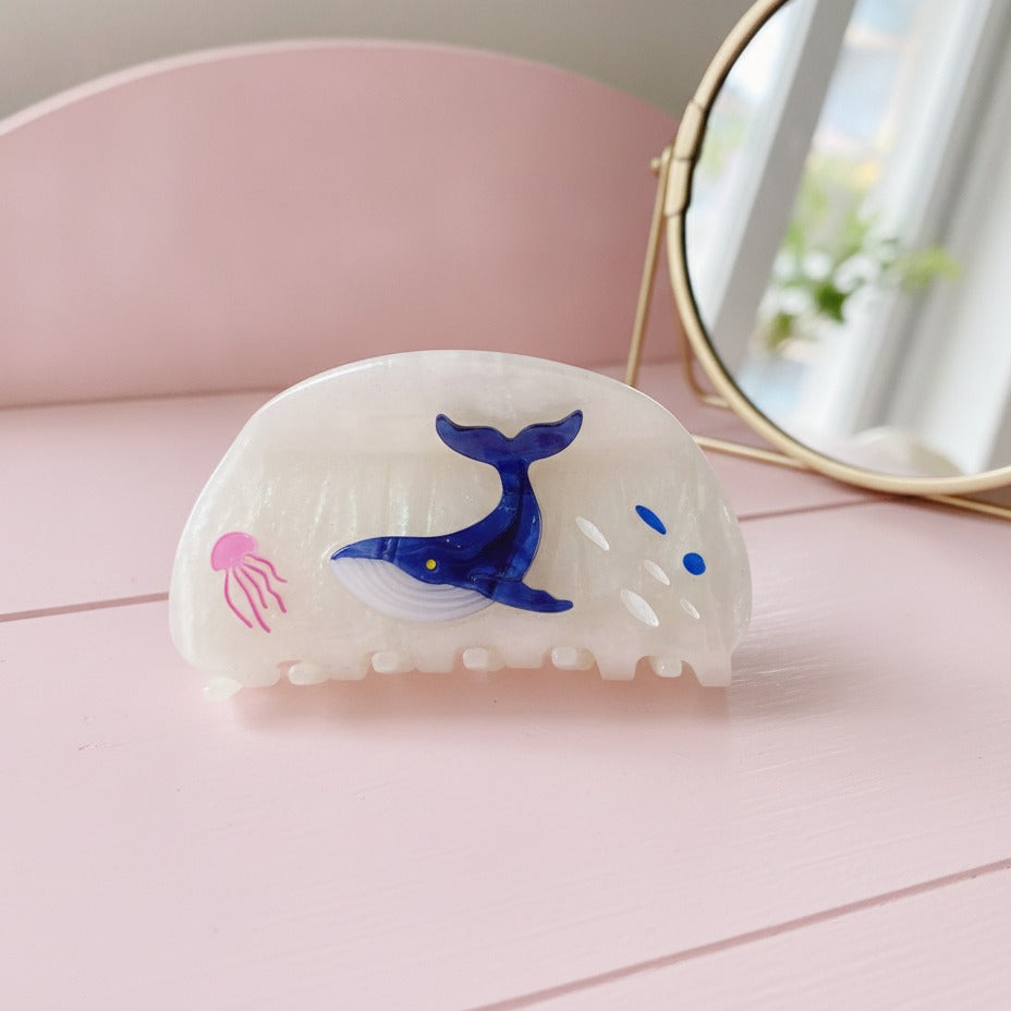 Ocean Vibes Mini Hair Claw - White Whale