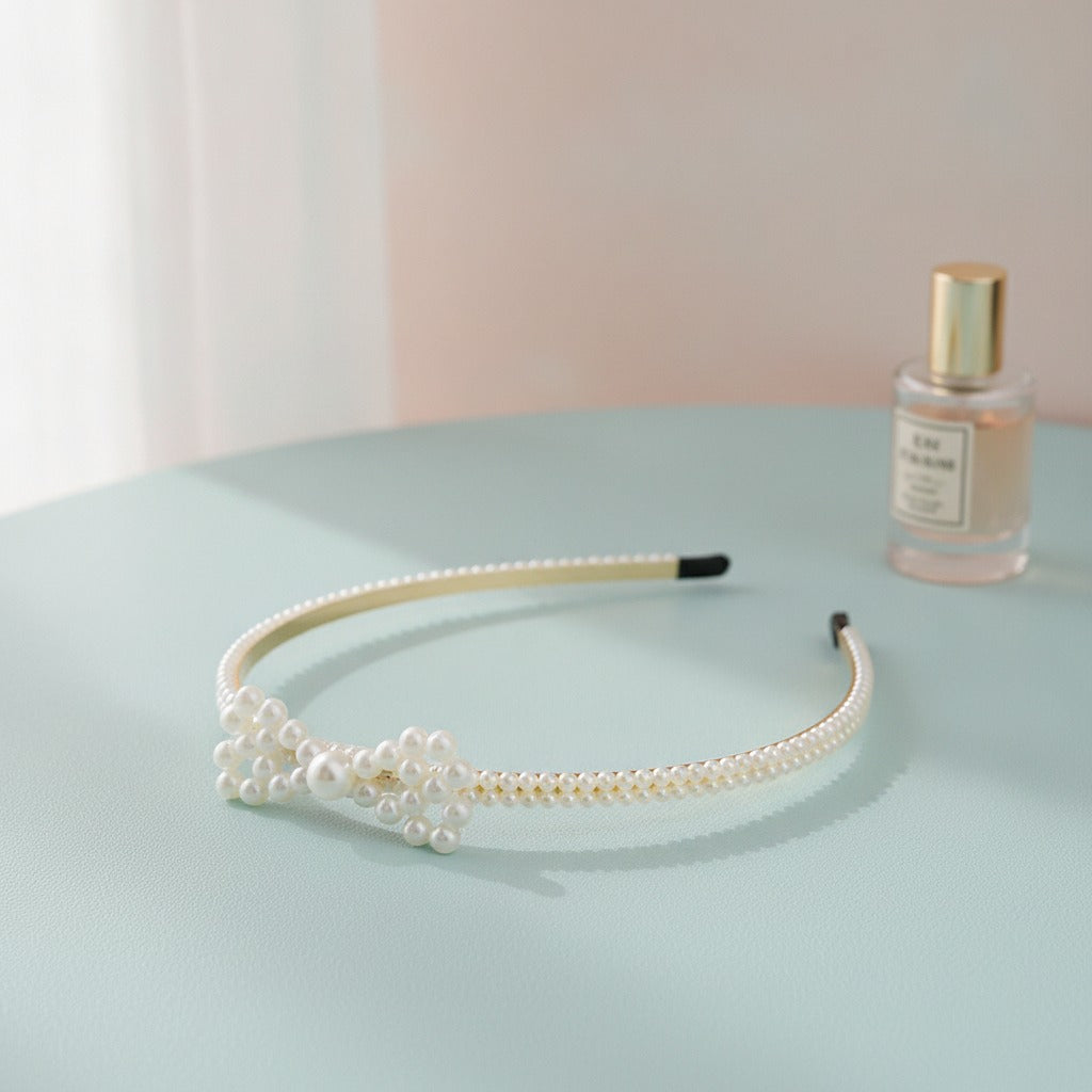 Double Pearl Bow Headband - Pearl Ivory