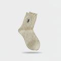 Cream Teddy Bear Embroidered Crew Socks