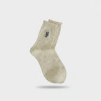 Cream Teddy Bear Embroidered Crew Socks