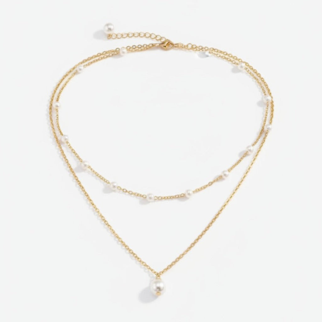 Layered Pearl Chain Necklace - Gold