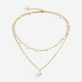 Layered Pearl Chain Necklace - Gold