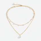 Layered Pearl Chain Necklace - Gold
