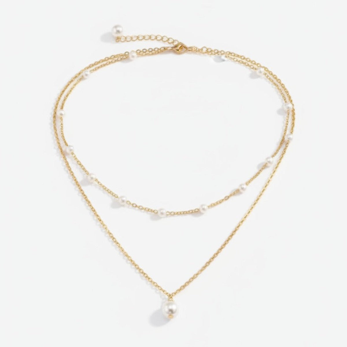 Layered Pearl Chain Necklace - Gold