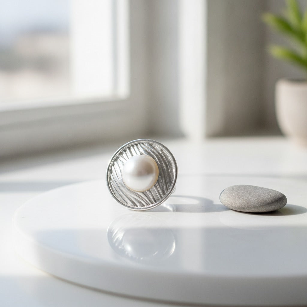 Pearl Swirl Statement Ring - Silver
