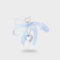 Blue Gingham Heart Pearl Beaded Keyring Charm