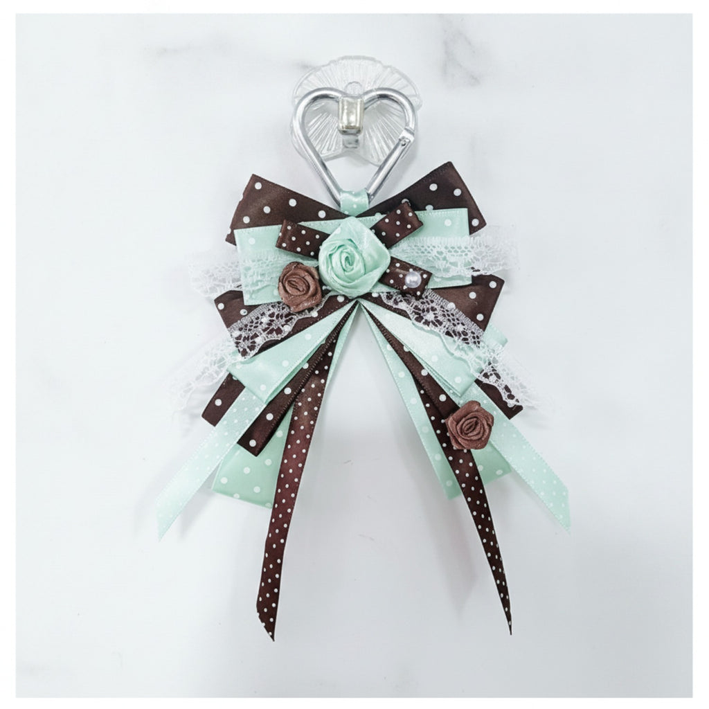 Rosette Ribbon Bow Bag Charm - Green