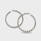 Silver Textured Diamond Cut Hoop Earrings